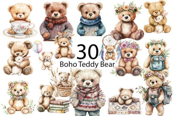 Download Boho Teddy Bear Sublimation Clipart    - Boho teddy bear Collection