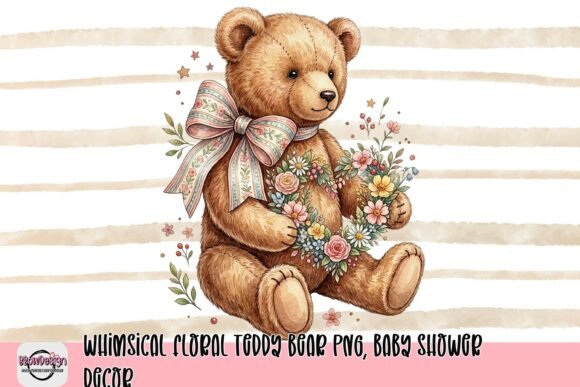 Download Whimsical Floral Teddy Bear PNG, Baby Shower Decor - Shower Collection
