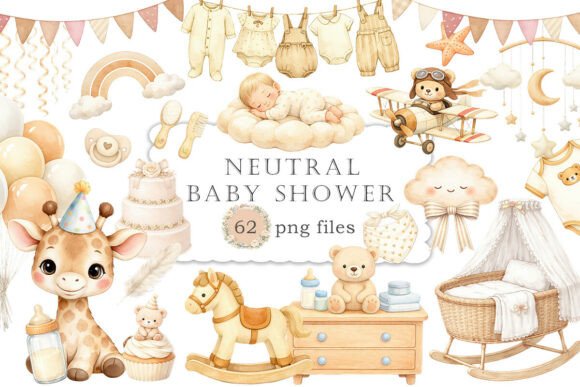 Download Neutral Baby Shower Clipart Watercolor - Premium Resources