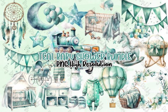 Download Teal Baby Shower Bundle Watercolor - Shower Collection