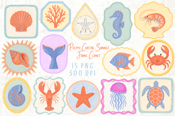 Download Preppy Coastal Summer Frame Clipart PNG - Premium Bundle