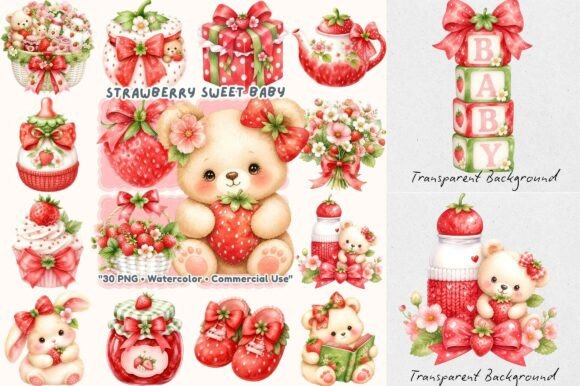 Download Sweet Strawberry Teddy Bear Baby Shower - Shower Collection