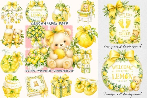 Download Lemon Teddy Bear Baby Shower Watercolor - Shower Collection