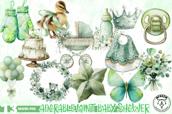 Download Adorable Mint Baby Shower Bundle PNG - Shower Collection