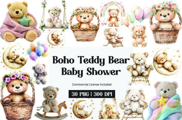 Download Boho Teddy Bear Baby Shower Clipart - Shower Collection