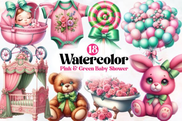Download Pink &amp; Green Coquette Baby Shower Clipar - Shower Collection