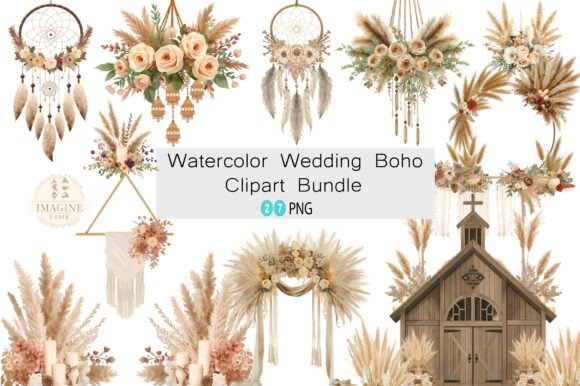 Download Watercolor Wedding Boho Clipart Bundle - Wedding Collection