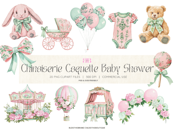 Download Pink &amp; Green Coquette Baby Shower PNGs - Shower Collection