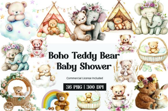 Download Boho Teddy Bear Baby Shower Clipart - Shower Collection
