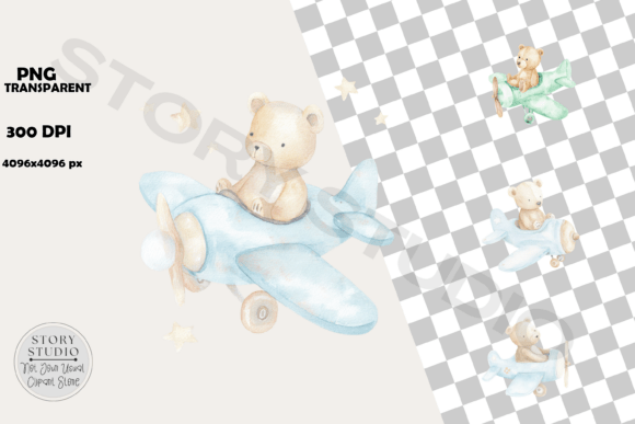 Download Watercolor Bear Airplane Baby Room Decor - Baby room decor Collection