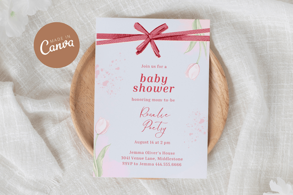 Download Coquette Baby Shower Invitiation Canva - Shower Collection